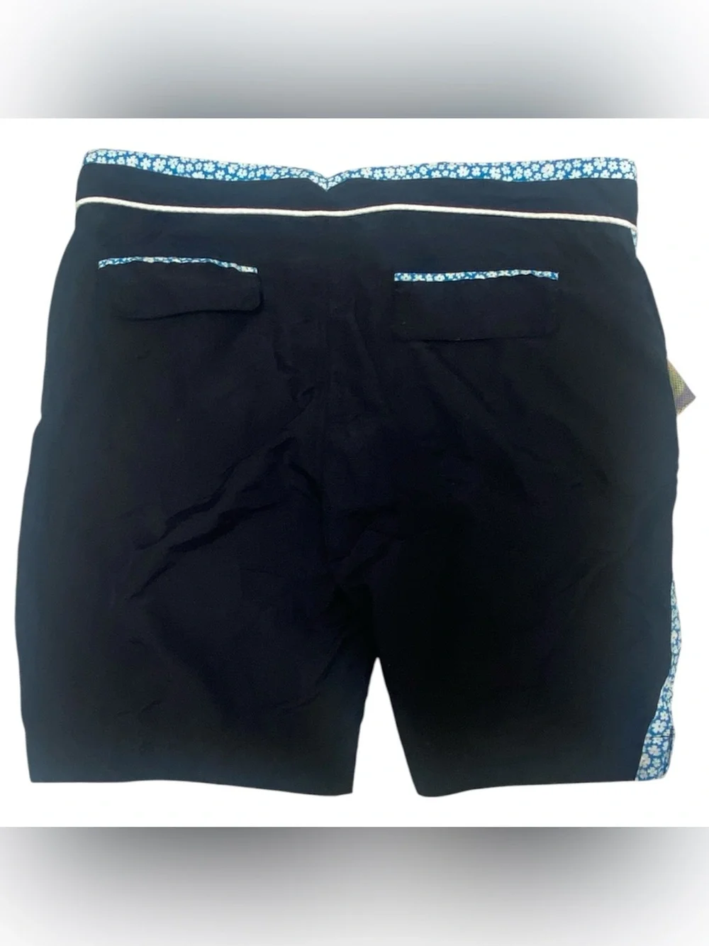 Robert Graham Men's Black Swim Trunks with Blue Floral Trim size 36